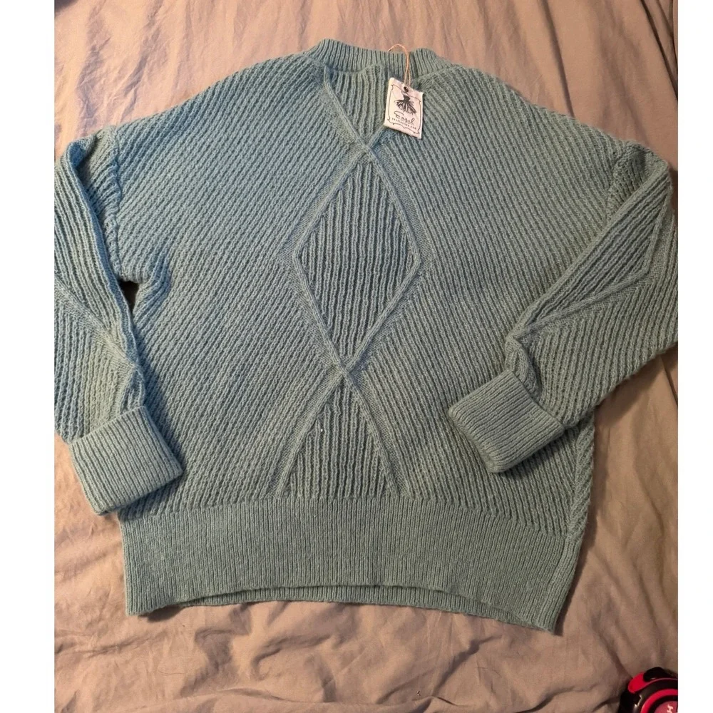 Easel Los‎ Angeles Blue Textured Diamond Rib Knit Oversized Sweater Small NWT